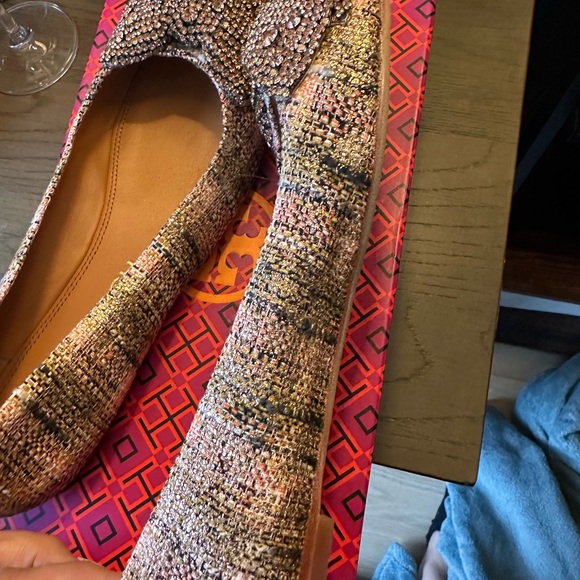 Authentic Brand new Tory Burch Crystal bow ballet metallic tweed_rose gold multi - Picture 13 of 14